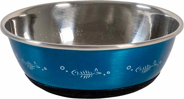 Hovedbilde Katteskål rustfri antislipp blå med fisker 350 ml
