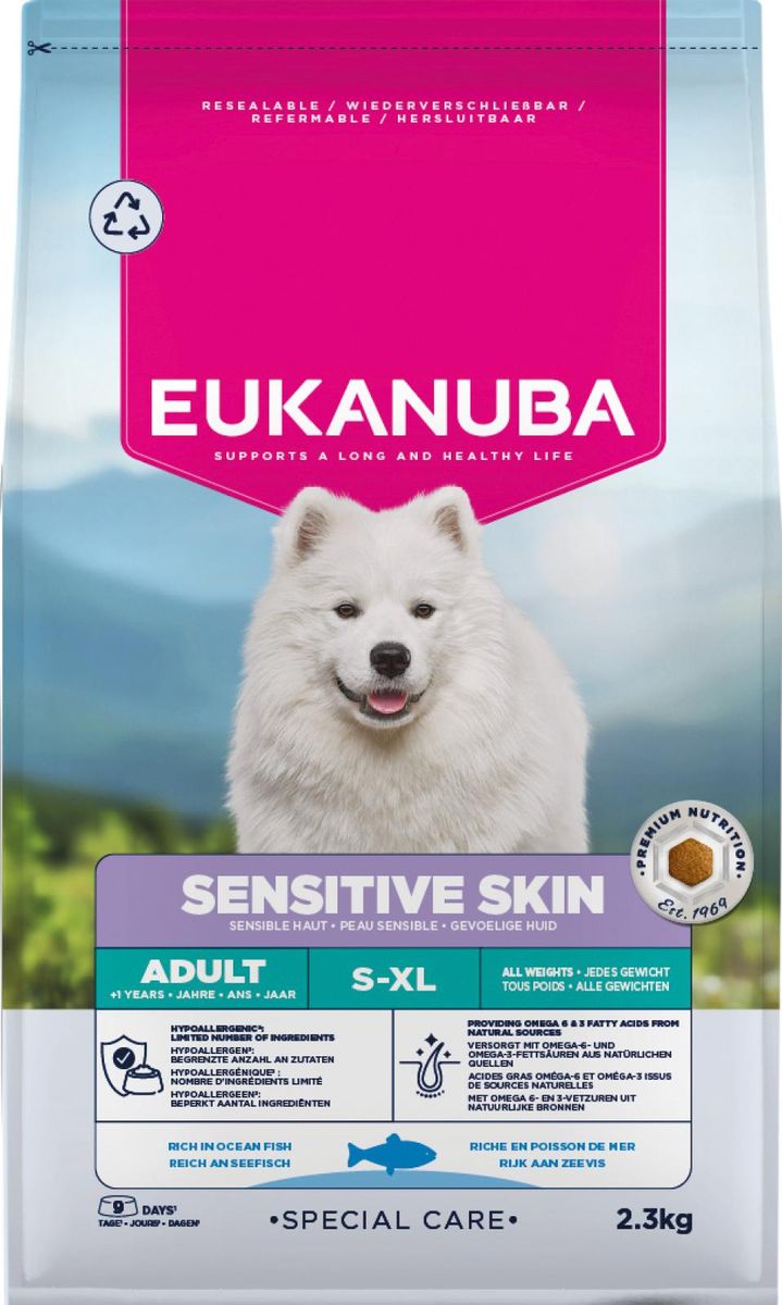 EUKANUBA Sensitive Skin 2,3kg | Hypoallergent Fôr m/ Fisk
